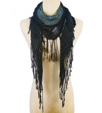 Literary new green retro gold silk scarf winter woven fringed thin windproof warm silk scarf