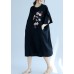 Modern o neck embroidery linen clothes Fashion Online Shopping black long Dresses Summer