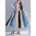 Elegant multicolor cotton dresses plus size Sewing o neck patchwork Kaftan Summer Dresses