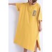 Women yellow cotton dress plus size Fabrics o neck side open Art Summer Dresses