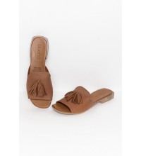 Adielia Chocolate Leather Tassel Slide