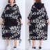 Women black print Cotton Work Outfits pockets Plus Size Summer Dresses